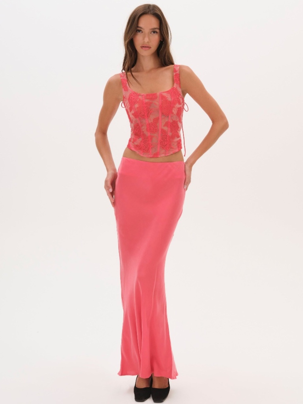 NEW For Love & Lemons Lena Maxi Skirt L / Red